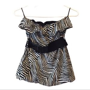 NWT Zebra Print Tube Top S animal print sm club belted festival ruffle vacation